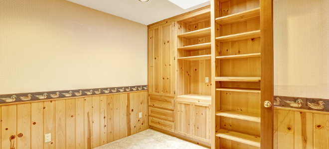 built-in shelving in a room