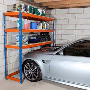 metal shelving in the garage