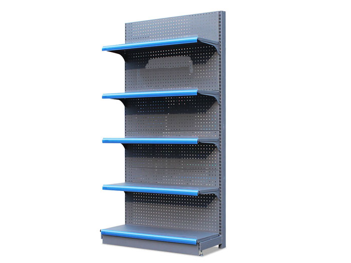 Single sided metal supermarket shelving