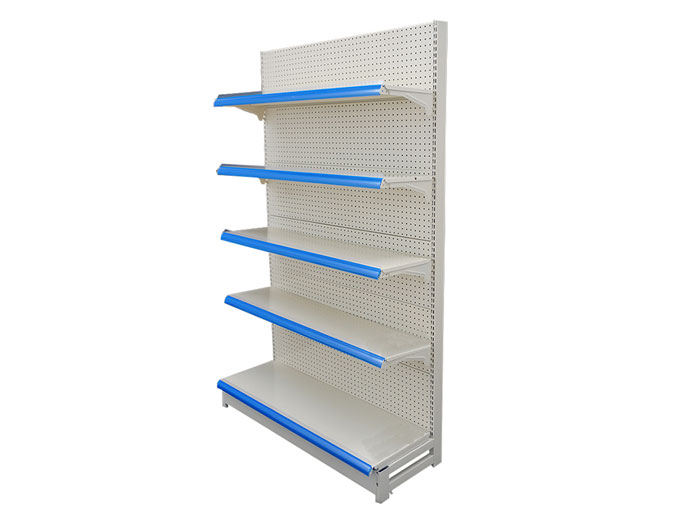 Single sided metal supermarket shelving