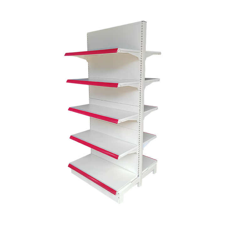 Double sided metal supermarket shelving