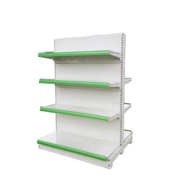 Double sided metal supermarket shelving