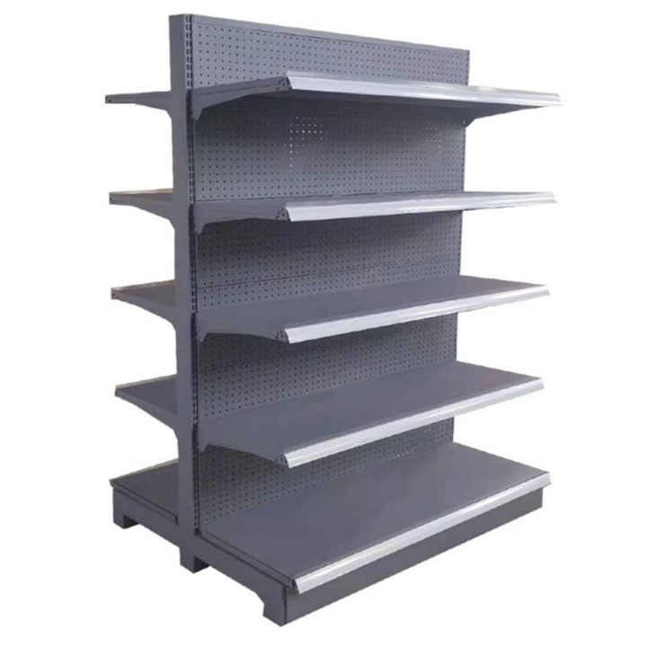 Double sided metal supermarket shelving