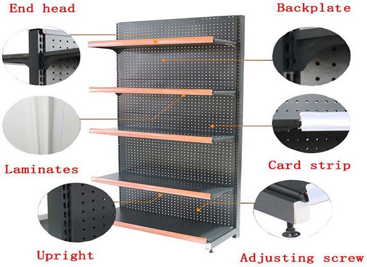 Single side metal steel supermarket shelving