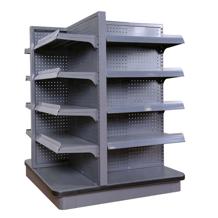 4 way metal supermarket shelving